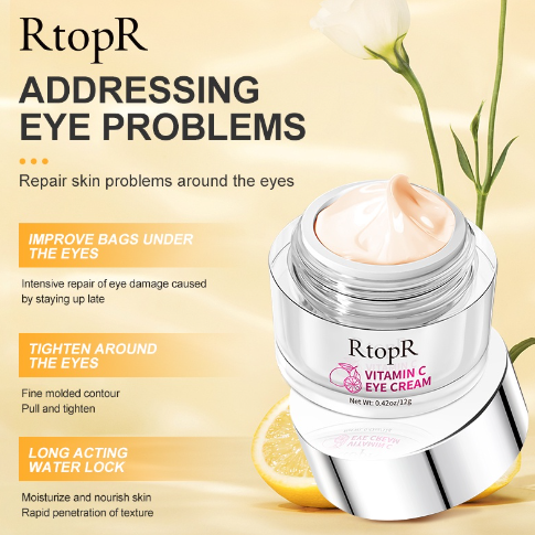 RtopR Vitamin C Eye Cream Hyaluronic Acid Moisturizer Whitening Anti-Wrinkle Anti Aging Puffiness Remover Dark Circle Lifting Firming Skin