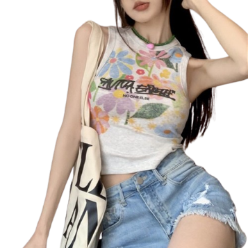 Lovito Casual Hand-painted Y2K Tank Top for Women LNA16214 (White)