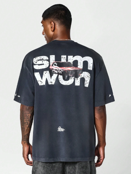 SUMWON Washed Tee With Graphic Print For Daily Wear