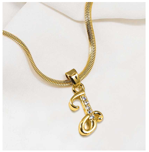 LAJ 18k Gold Stainless Steel Initial A-Z Necklace SLP116 LETTER with LX873D FREEBOX J