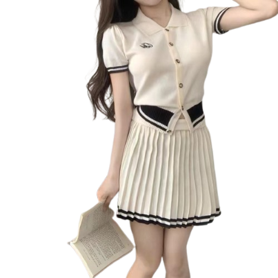 Lovito Women Button Skirt Sets LNA19121 (Off White)