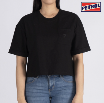 Petrol Basic Tees for Ladies Crop Fitting Shirt Trendy Fashion Plain Ribbed Fabric 148379 Black