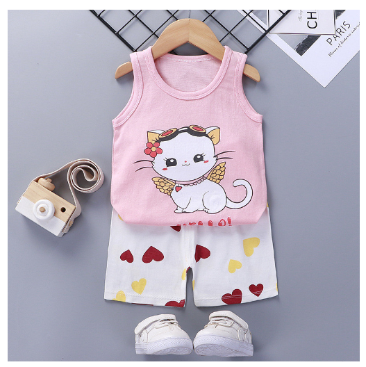 For Baby Girls & Kids Sleeveless Shorts Set Pure Cotton Summer Wear For Kids Girls S5