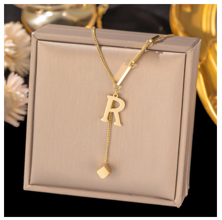 Vnox Letter Pendant Long Necklace for Women Girl,18K Gold Stainless Steel Hypoallergenic A-Z Initial Name Necklace Gift R