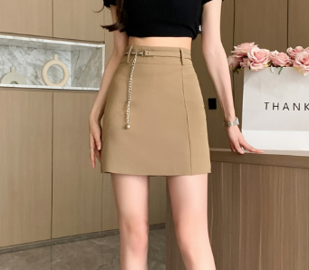 Lovito Women Belted Skirt LNA33092 Khaki