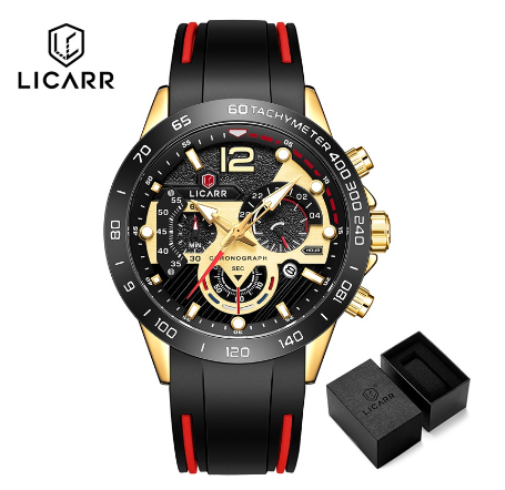 LICARR Brand Men Watch Original Fashion Sport Casual Chronograph Quartz Men's Watches Waterproof Luminous 9511 GOLD