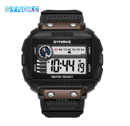 SYNOKE Men's Watch Sport Man Watches Digital Led Silicone Strap 50M Waterproof Fashion Watch BLACK
