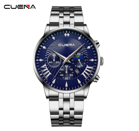 CUENA Men's Watch Fashion Business Casual Sports Stainless Steel Waterproof 6016 M2
