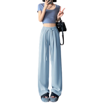 Lovito Women Drawstring Wide Leg Pants Lne12133 (Light Blue)