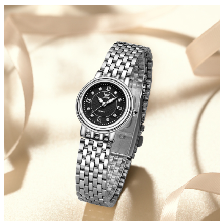 OPK Watch For Women Waterproof Original Automatic Stainless Steel Fashion Watch BLACK DIAL SILVER STRAP