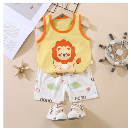 For Baby Boys & Kids Sleeveless Shorts Set Pure Cotton Summer Outfits For Boy S17
