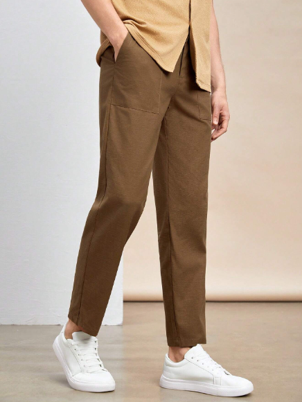 Manfinity Basics Men Solid Woven Long Casual Straight Suit Pants With Mid-Rise Waist, Perfect For Daily Wear In Spring And Summer