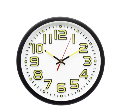 Luminous Nordic Wall Clock 11" Inches Round Glow Dark Large Numbers Analog, Living Room