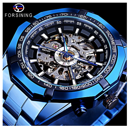 Forsining Watch for men Automatic Mechanical Watches Sport Skeleton Stainless Steel Gold Luxury Men Watch 1
