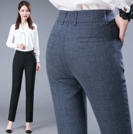 Casual suit pants women's new high waist elastic thin OL professional work gray slim straight fashion pants women 7UFZ