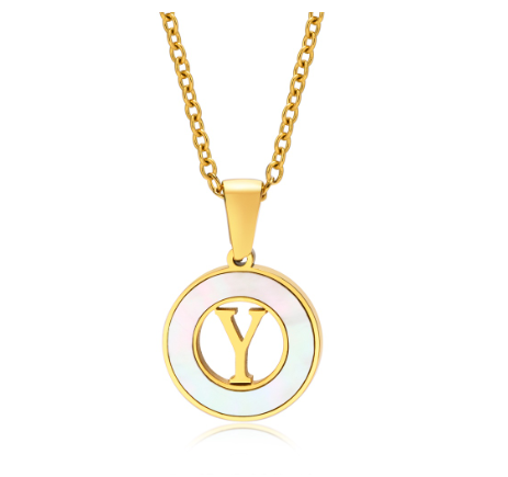 Vnox 18K Gold Stainless Steel Letters Pendant Necklace,Round Hollow 26 Alphabet Necklace for Women Y