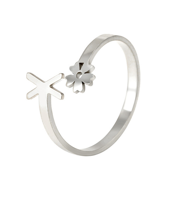 Stainless Steel A-Z Letter Ring For Women Girl Flower 26 Initial Name Adjustable Ring Trendy Birthday Jewelry Gift X