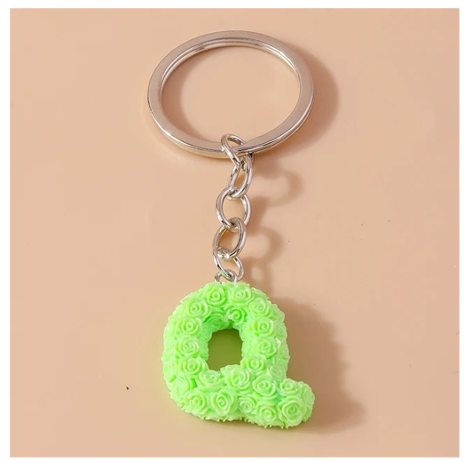 Fashion Rose 26 Letter Keychains Sweet Flower A-Z Alphabet Keyrings For Women Handbag Pendant Ornaments Jewelry Accessories Q