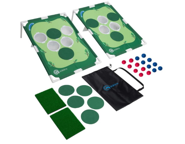 Golf Pong Set - Mash Up of Golf, Cornhole and Pong - Indoor or Outdoor Chipping Practice Game - Perfect Golf Gift for Adults