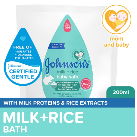 Johnson's Milk + Rice Baby Bath 200ml Refill-Baby Essentials,Baby Care,Baby Wash,Body Wash For Baby
