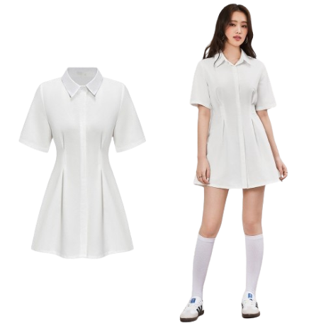 Lovito Women Casual Plain Ruched A Line Dress L65ED113 (White)