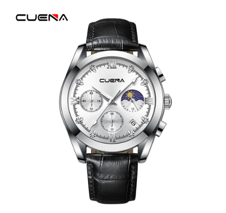CUENA New Men's Watch Fashion Business Simple Leather Waterproof Automatic Date Quartz Decorative Dial 6108  M005