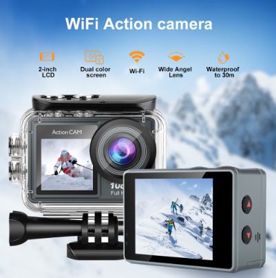 Dual Screen 1080P 4K Ultra HD Action Camera Underwater 30M Helmet Video Recording
