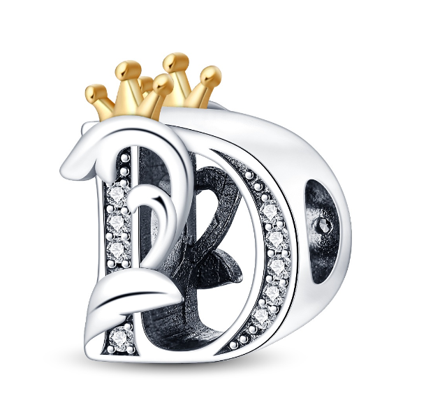 2023 New Pandora Charm 925 Sterling Silver 26 A-Z Letters With Beards Crown Letter Pendant Suitable D