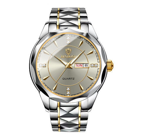 Binbond Fashion Luxury Stainless Steel Waterproof Men Unique Business Watch Dual Calendar Gold Luminous Quartz Wrist Watch M003