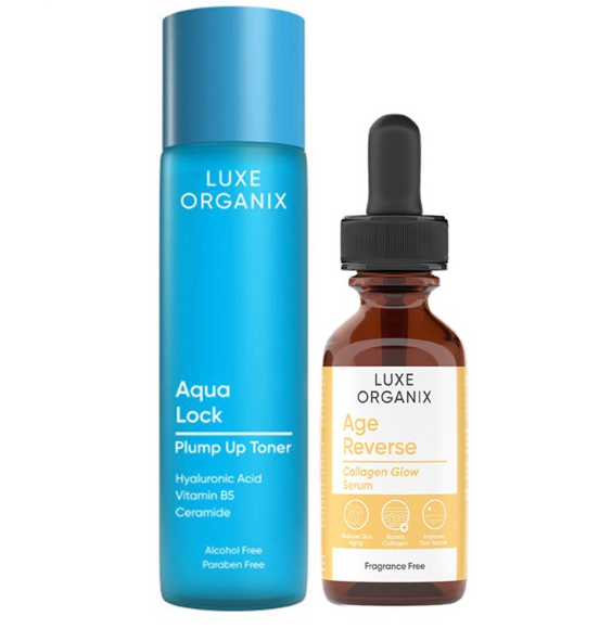 Luxe Organix Age Reverse Retinol 2.5 Percent Serum 30mL & Luxe Organix Aqua Lock Essence Toner 100ml Bundle