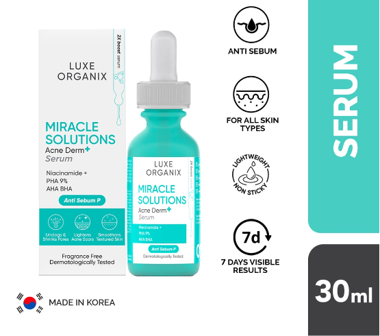 Luxe Organix Miracle Solutions AHA BHA PHA Serum 30ml