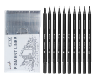 SeamiArt Black Pigment Liner Needle Waterproof Drawing Pen 10Pcs