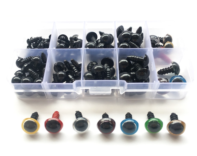 100Pcs 6-12mm Black Eyes+14 pcs Multicolor Eyes Amigurumi Safety Eyes for Dolls Toys Animal Puppet Craft with Box and Washers