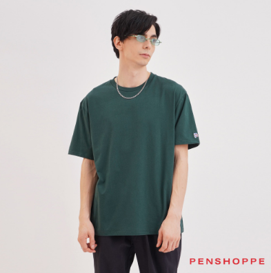 Penshoppe Modern Fit T-Shirt With Sleeve Embroidery For Men (Dark Green/Gray)