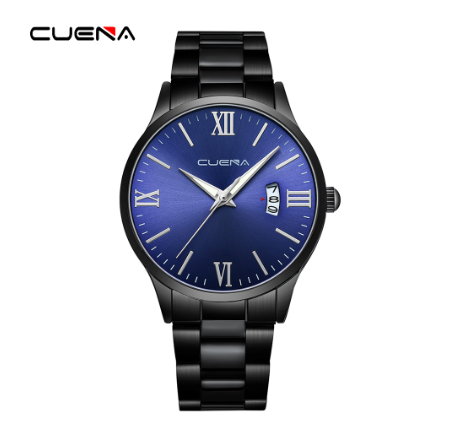 CUENA Original Brand New Men's Watch Simple Luxury Automatic Calendar Fashion Business Sports Stainless Steel Wristband Waterproof Watch BLACK BLUE