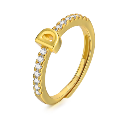 Vnox 26 Lettes Gold Luxury Ring,Shiny Zircon Initial Ring,Opening Adjustable Rings for Women D