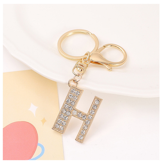 Simple Rhinestone 26 Letter Keychain Gold Color A-Z Initials Metal Keyrings For Women Car Keyholder Accessories Birthday Gifts H