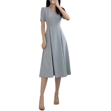Lovito Casual Plain Button Pleated Dress for Women L74ED341