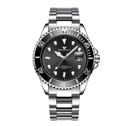 FNGEEN S925 Men's Quartz Watch SILVER BLACK
