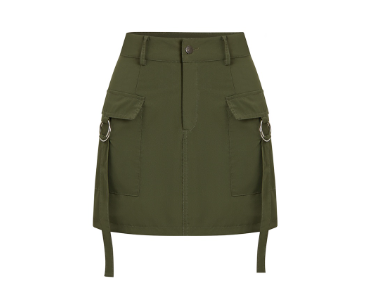 Lovito Women Casual Plain Button High Waist Mini Cargo Skirts L45LD030 Army Green
