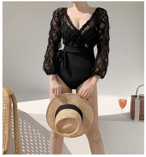 New Arrival Long Sleeve Swimwear Lace One Piece Swimsuit Cover Up Beach Wear For Woman