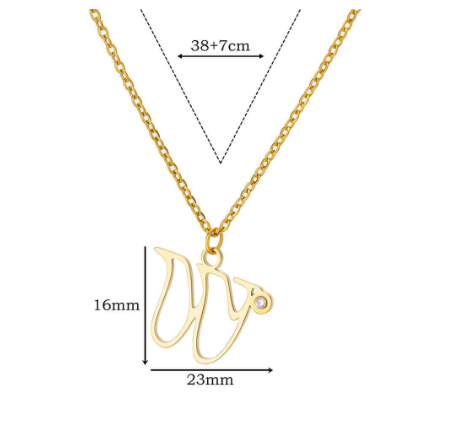 Zircon Initial Letter Necklace for Women Stainless Steel Gold Plated Chains Choker Name Pendant Necklaces New Vintage Jewelry W