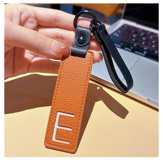 Creative PU Leather Letter Keychains Fashion Colorful Square Alphabet Keyrings Car Key Holder Accessories Bag Ornament Gifts E