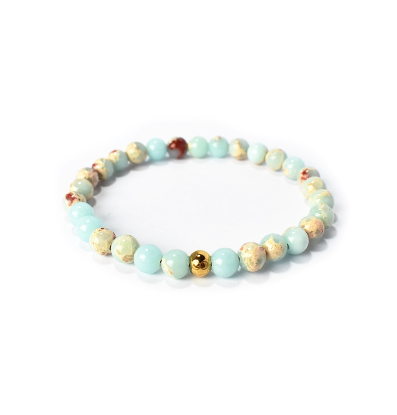 Snakeskin Jasper Stone Bracelet with 18K Gold Plated Bead