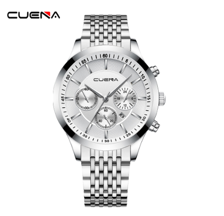 Original CUENA Men's Watches Fashion Brand Stainless Steel Casual Business Quartz Analog 3ATM Water Resistant 6040 007