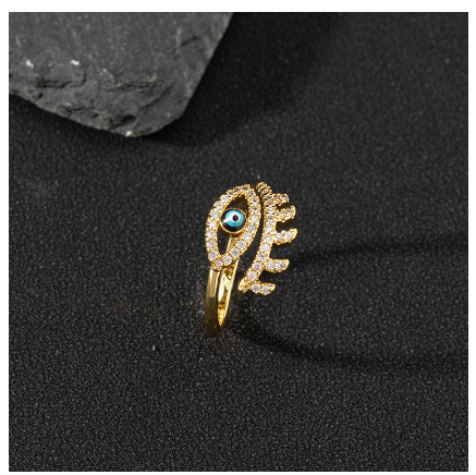 Copper Zircon Enamel Drop Oil Ring Female Evil Eye Vintage Accessories Jewelry R