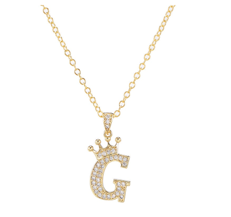 Luxury Crystal Zircon Alphabet Pendant Necklaces for Women Men Gold Crown Initial Letter Necklace G