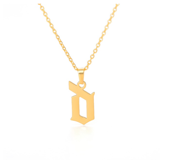 Maxzone Tiny Old English Letters Necklaces For Women Lowercase Initial A-Z Letter Pendant Necklace Men Vintage Font Boho Jewelry Gift V