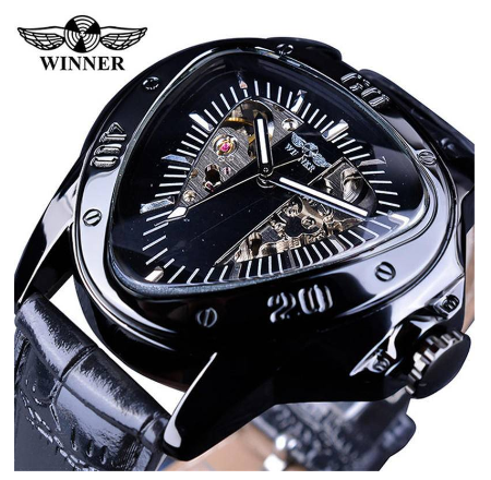 WINNER Classic Style Men watch Fashion Casual Automatic Mechanical Watch Top Brand hollowed out triangle large dial watch for men 5