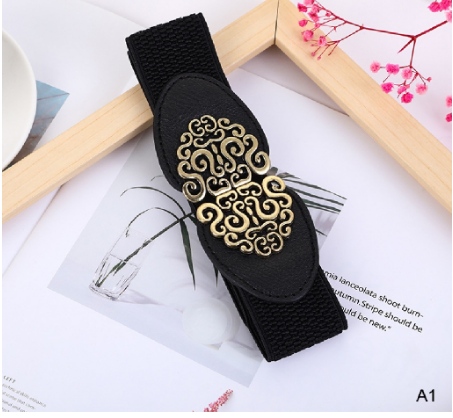 FCPH Korean Ladies Decorated Elastic Wide Belt Buckle Dress Sweater Waist Belt FCC